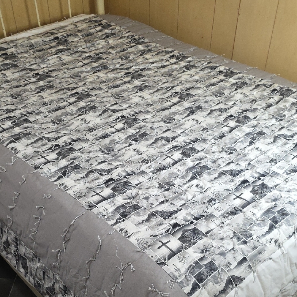 The Lord Is My Rock...Modern Gray Quilt w/ Artistic Photographic Spiritual Print
